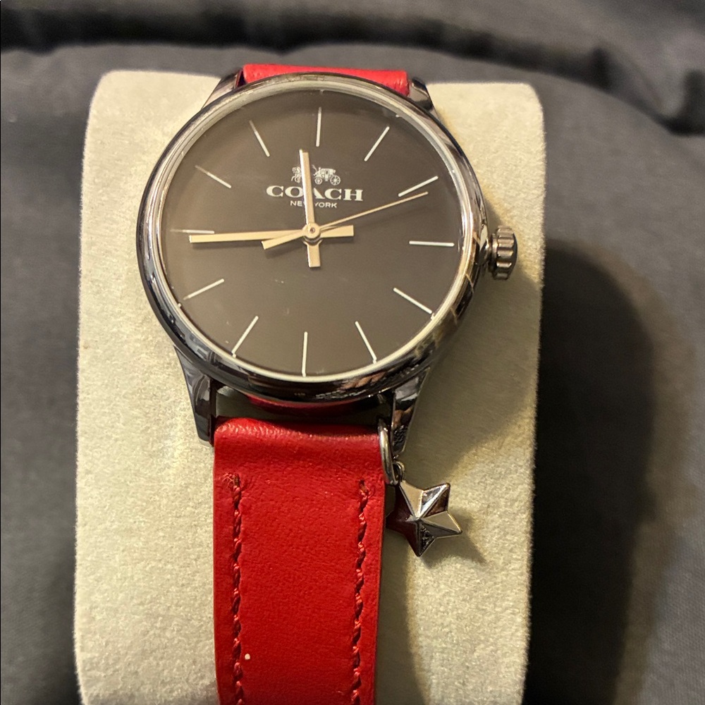 Women’s Red Coach Watch with Leather Strap